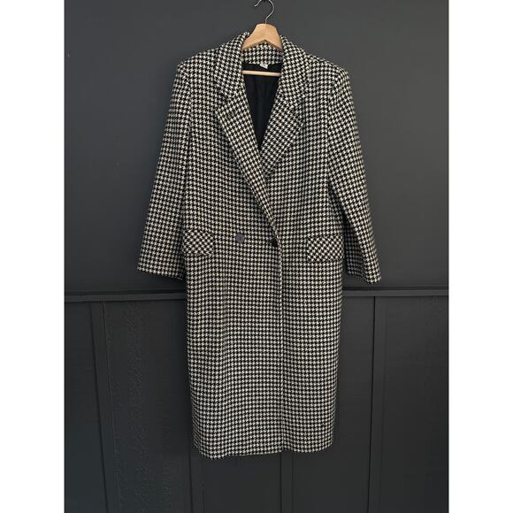 Vintage Houndstooth Wool Good Work Clothes Long Coat Black White Size 12 - Picture 2 of 11
